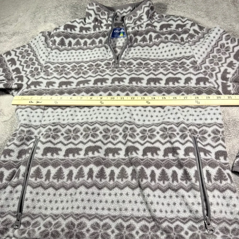 Chubbies Mens Grey Fair Isle Bear Fleece Quarter Zip‎ Pullover Sweater Medium